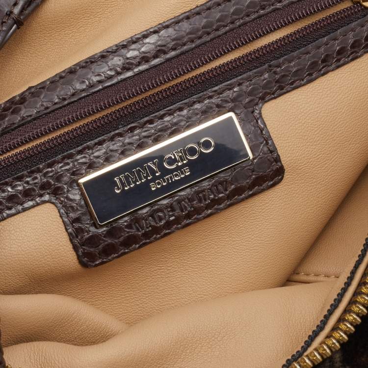 Pre Owned Jimmy Choo Dark Brown  Python Embossed Leather And Fur Hobo