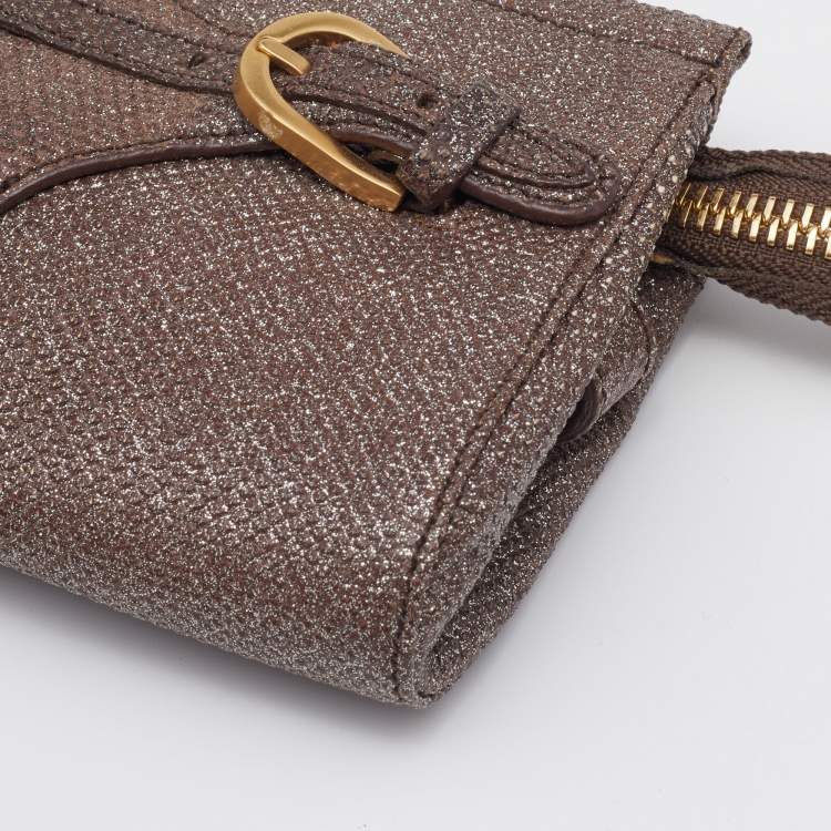 Pre Owned Jimmy Choo Metallic Brown Leather Tulita Wristlet Clutch