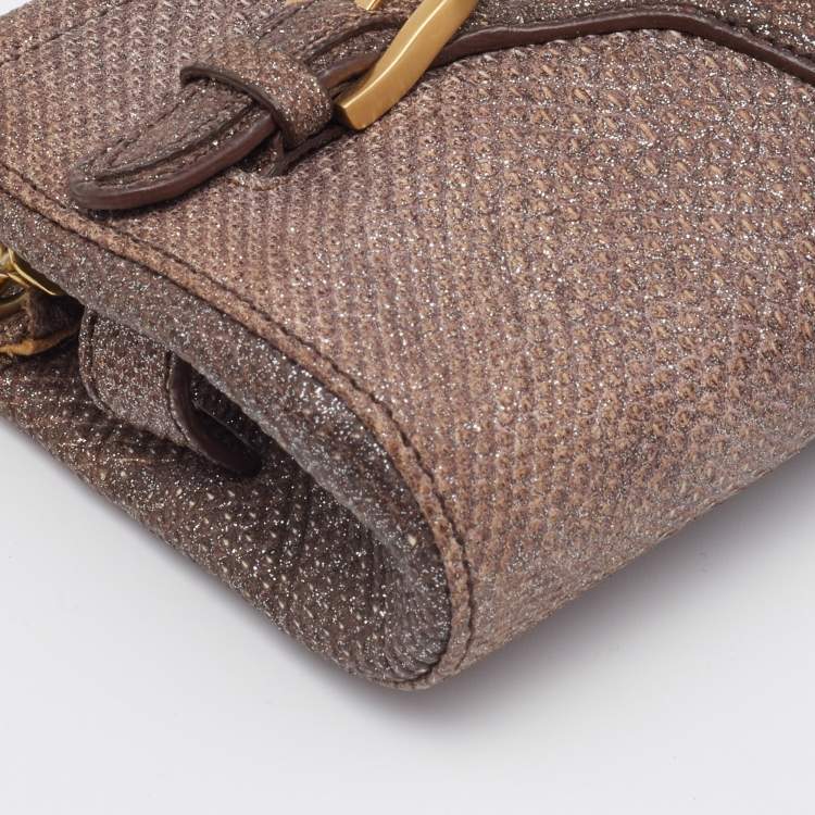 Pre Owned Jimmy Choo Metallic Brown Leather Tulita Wristlet Clutch
