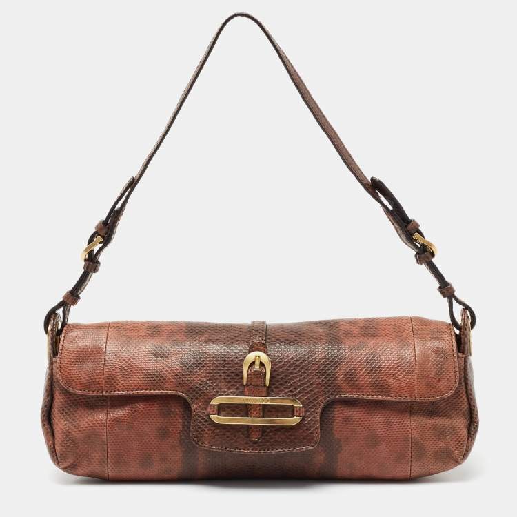 مملوكة مسبقًا Jimmy Choo Brown Karung Leather Tulita Pochette Bag