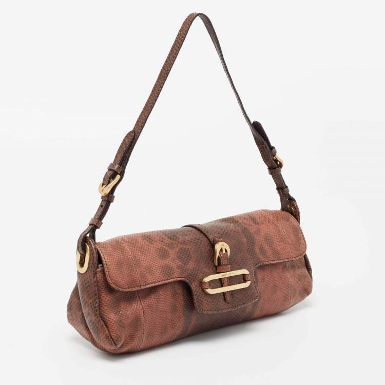 مملوكة مسبقًا Jimmy Choo Brown Karung Leather Tulita Pochette Bag