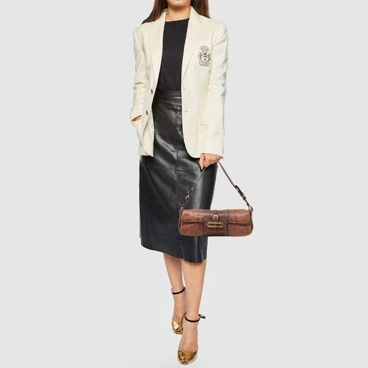 مملوكة مسبقًا Jimmy Choo Brown Karung Leather Tulita Pochette Bag