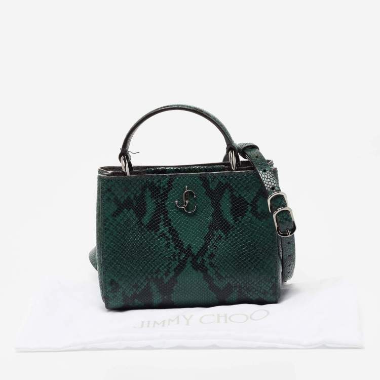 Pre Owned Jimmy Choo Green/Black Python Embossed Leather Mini Varenne Top Handle Bag