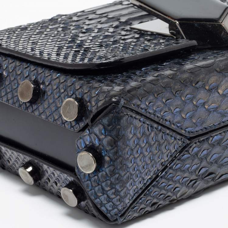 Pre Owned Jimmy Choo Metallic Blue Python and Leather Lockett City Shoulder Bag