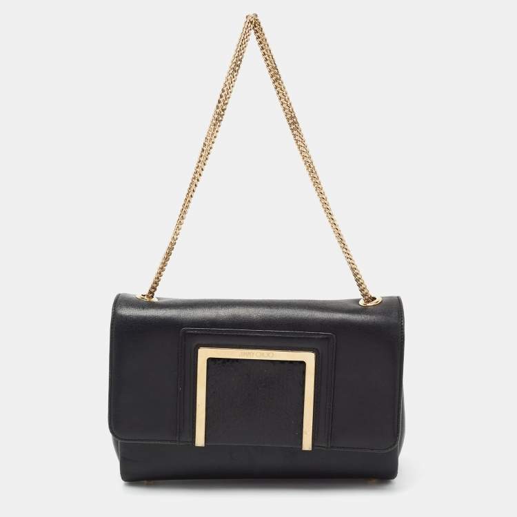 Pre Owned Jimmy Choo Black Leather and Snakeskin Alba Shoulder Bag