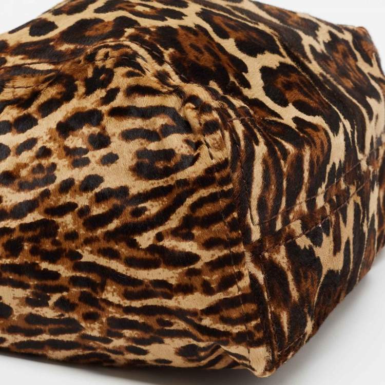 Pre Owned Jimmy Choo Brown/Black Leopard Print Calfhair Medium Saba Hobo