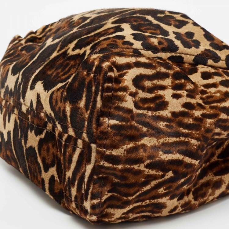 Pre Owned Jimmy Choo Brown/Black Leopard Print Calfhair Medium Saba Hobo