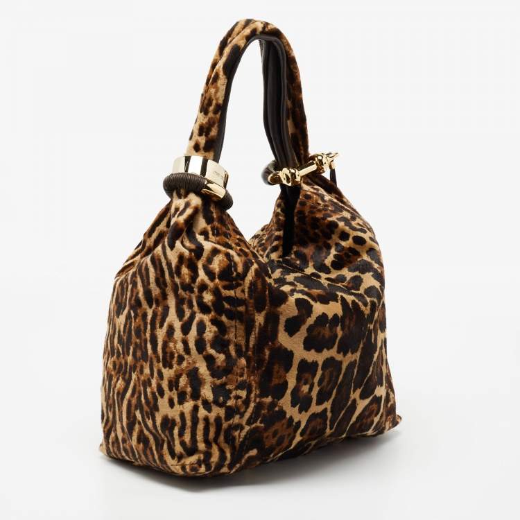 Pre Owned Jimmy Choo Brown/Black Leopard Print Calfhair Medium Saba Hobo