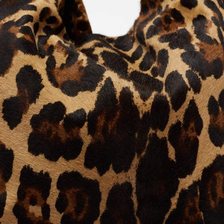 Pre Owned Jimmy Choo Brown/Black Leopard Print Calfhair Medium Saba Hobo