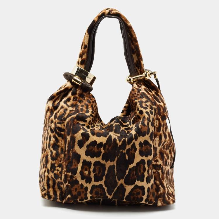 Pre Owned Jimmy Choo Brown/Black Leopard Print Calfhair Medium Saba Hobo
