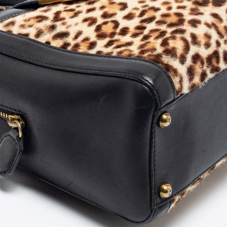 Pre Owned Jimmy Choo Black/Brown Leopard Print Calfhair and Leather Catherine Satchel