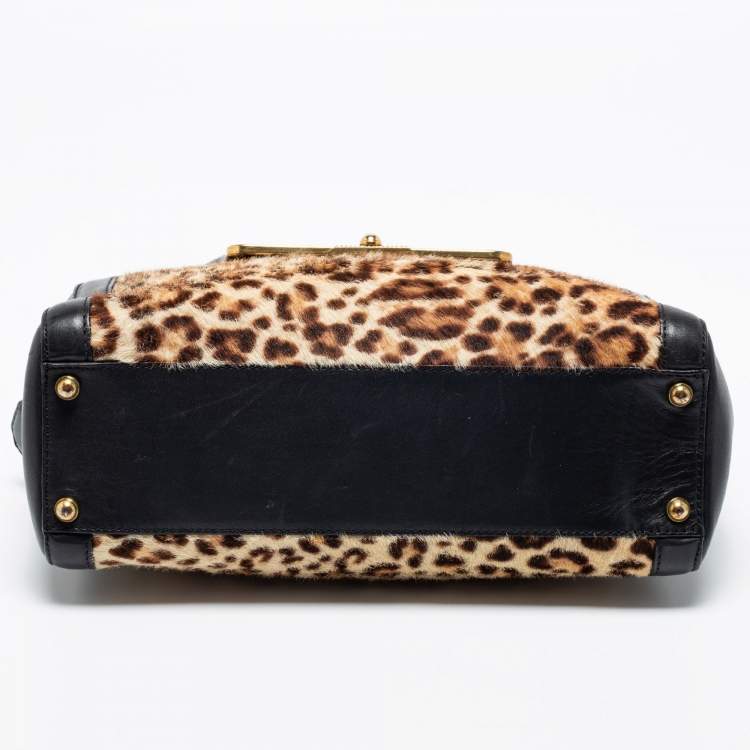 Pre Owned Jimmy Choo Black/Brown Leopard Print Calfhair and Leather Catherine Satchel