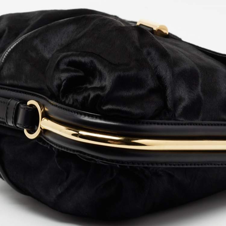 Pre Owned Jimmy Choo Black Calf Hair And Leather Hobo