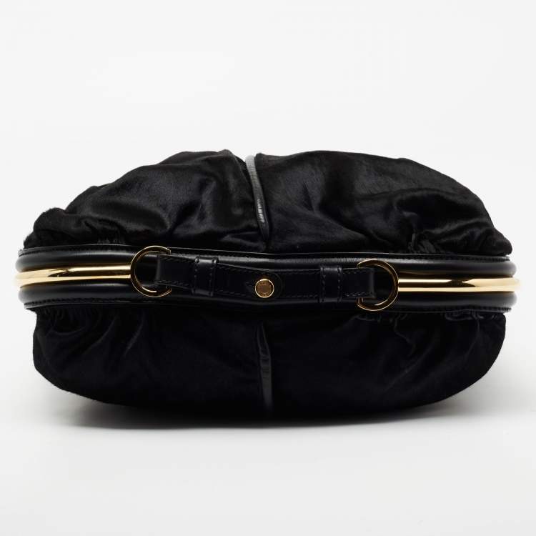 Pre Owned Jimmy Choo Black Calf Hair And Leather Hobo