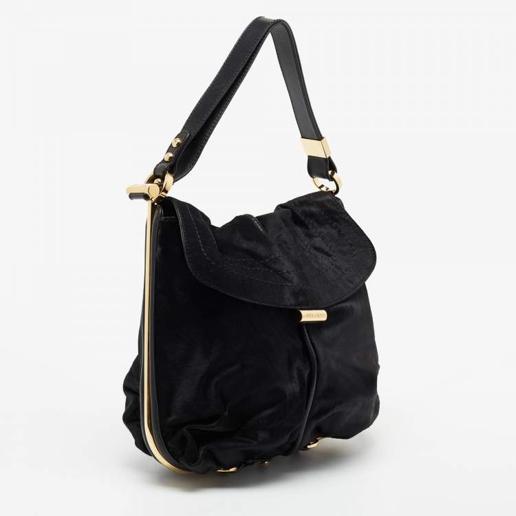 Pre Owned Jimmy Choo Black Calf Hair And Leather Hobo
