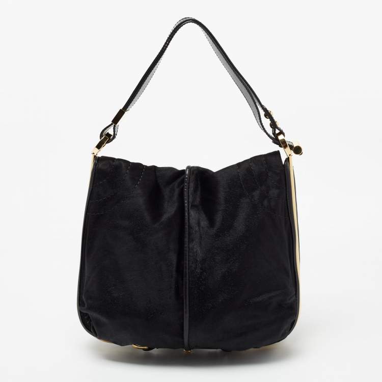 Pre Owned Jimmy Choo Black Calf Hair And Leather Hobo