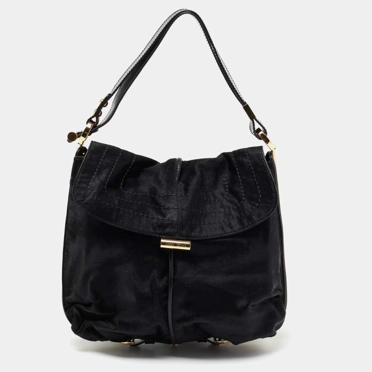 Pre Owned Jimmy Choo Black Calf Hair And Leather Hobo