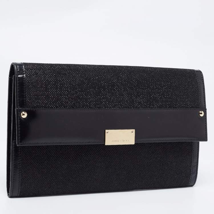 Pre Owned Jimmy Choo Black Leather and Glitter Reese Clutch