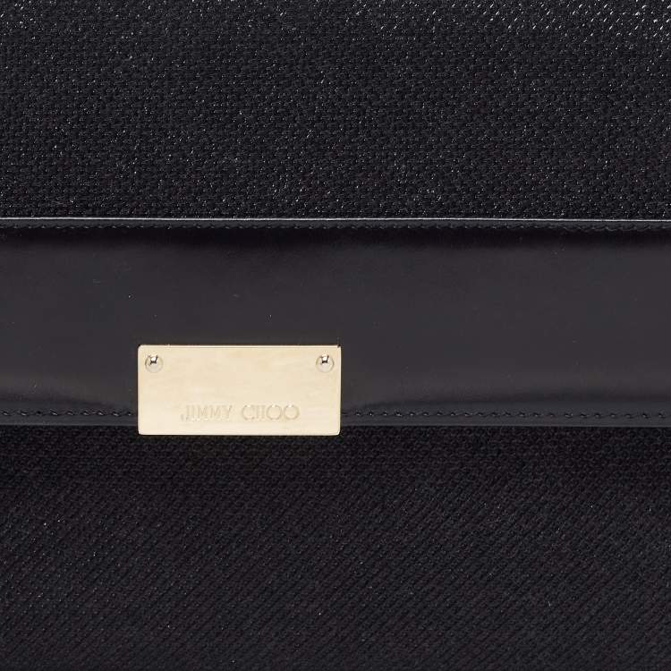 Pre Owned Jimmy Choo Black Leather and Glitter Reese Clutch