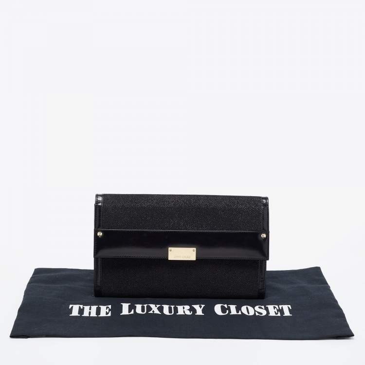 Pre Owned Jimmy Choo Black Leather and Glitter Reese Clutch