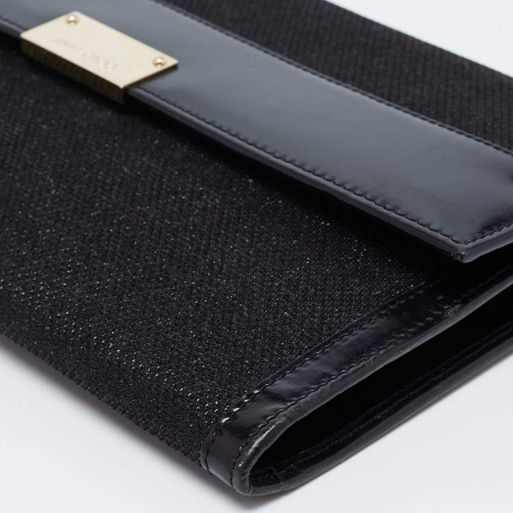 Pre Owned Jimmy Choo Black Leather and Glitter Reese Clutch