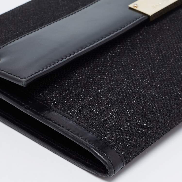 Pre Owned Jimmy Choo Black Leather and Glitter Reese Clutch