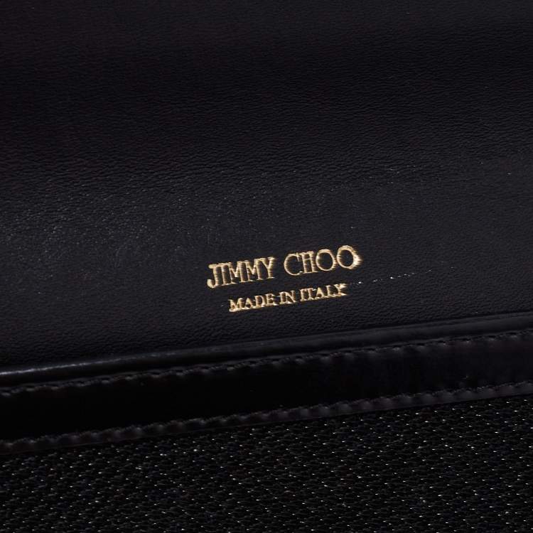 Pre Owned Jimmy Choo Black Leather and Glitter Reese Clutch