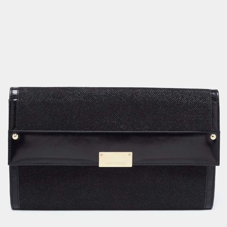 Pre Owned Jimmy Choo Black Leather and Glitter Reese Clutch