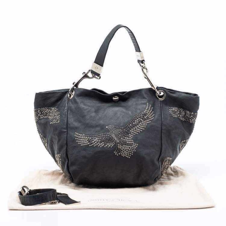 Pre Owned Jimmy Choo Black Embellished Leather And Snake Lohla Grommet Hobo