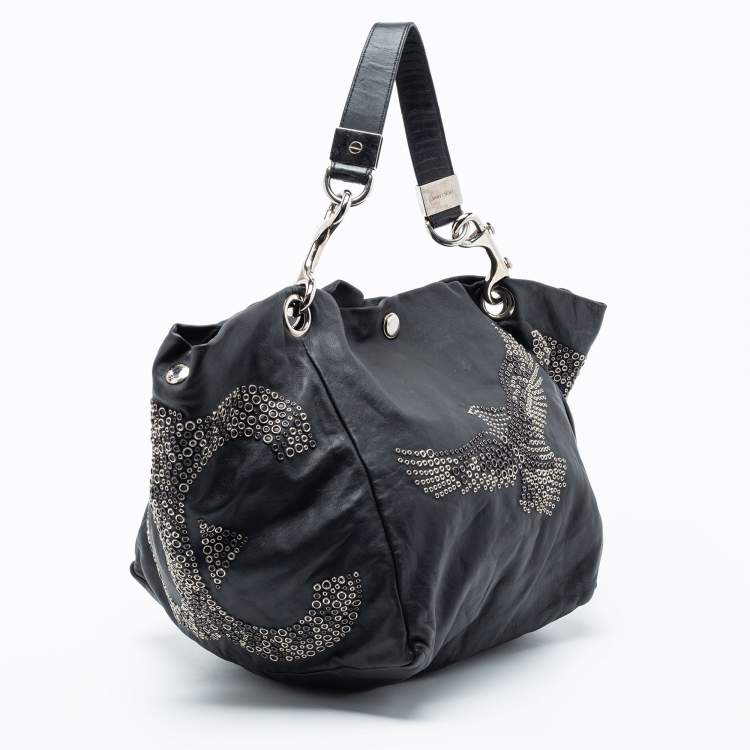 Pre Owned Jimmy Choo Black Embellished Leather And Snake Lohla Grommet Hobo