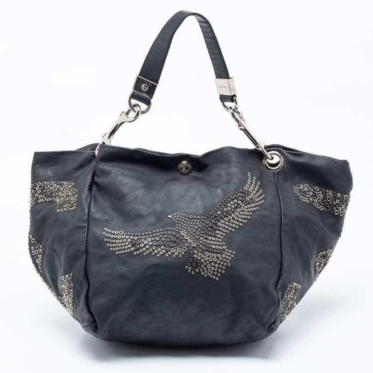 Pre Owned Jimmy Choo Black Embellished Leather And Snake Lohla Grommet Hobo