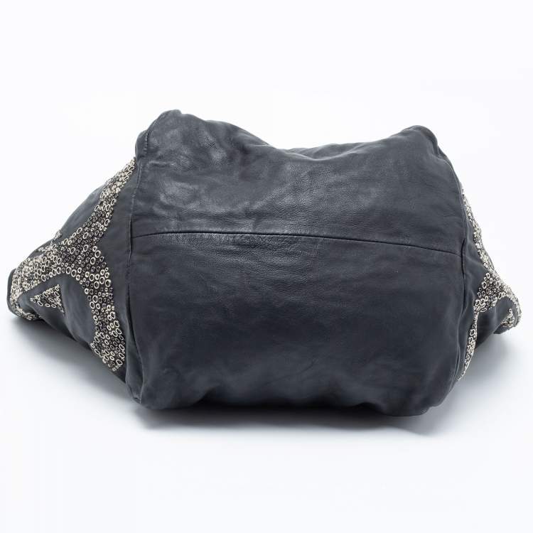 Pre Owned Jimmy Choo Black Embellished Leather And Snake Lohla Grommet Hobo