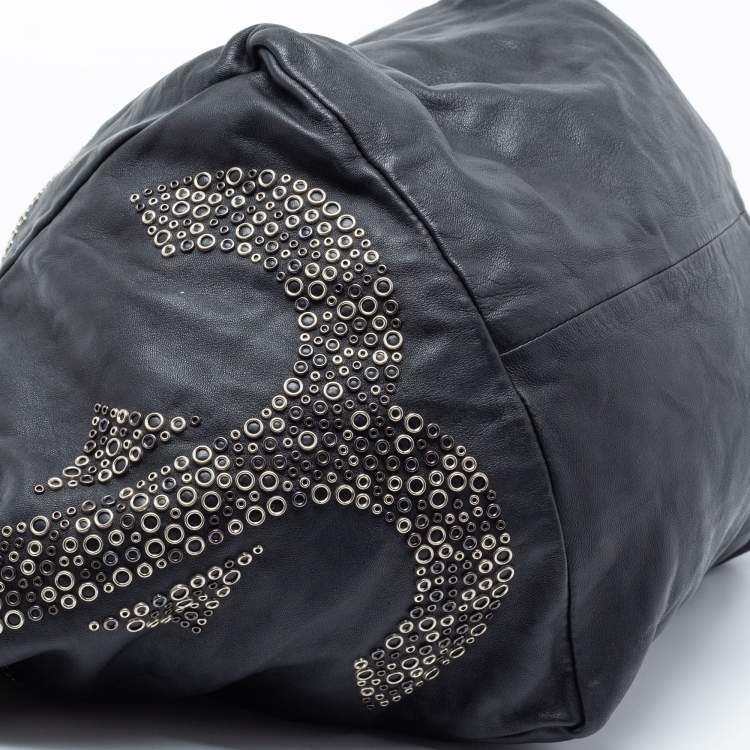 Pre Owned Jimmy Choo Black Embellished Leather And Snake Lohla Grommet Hobo