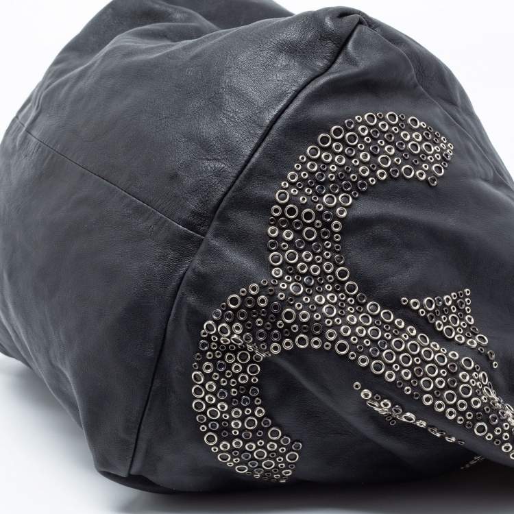 Pre Owned Jimmy Choo Black Embellished Leather And Snake Lohla Grommet Hobo
