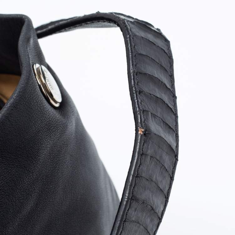 Pre Owned Jimmy Choo Black Embellished Leather And Snake Lohla Grommet Hobo