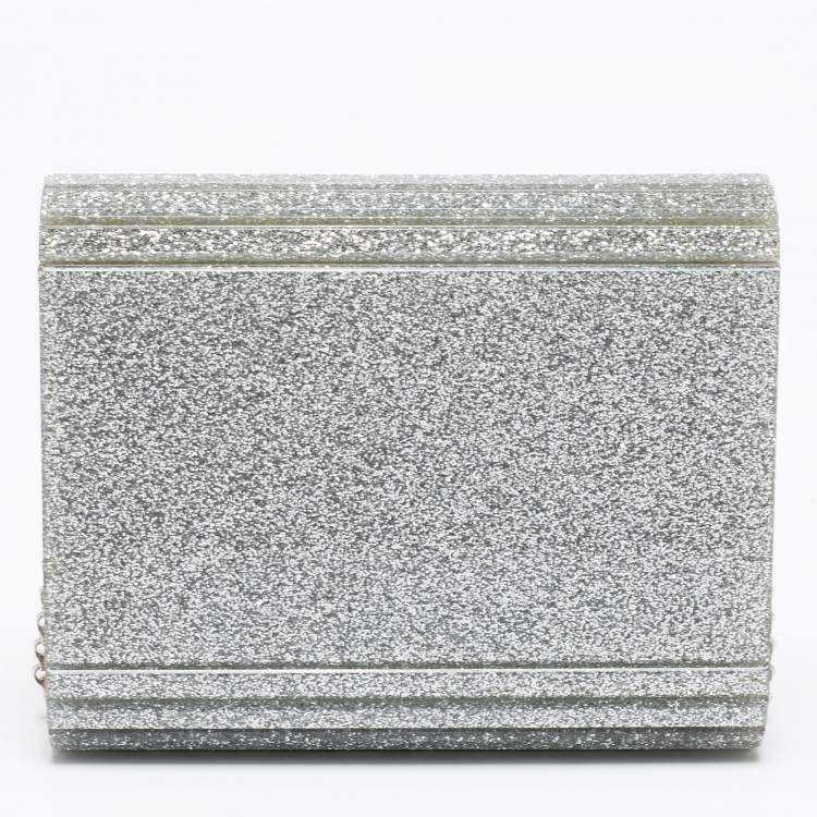 Pre Owned Jimmy Choo Silver Glitter Acrylic Candy Chain Clutch