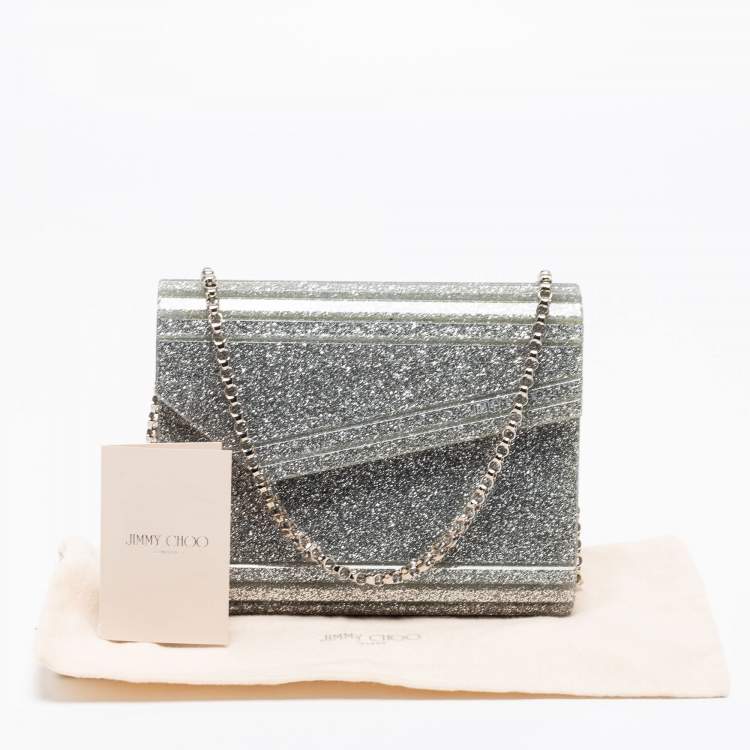 Pre Owned Jimmy Choo Silver Glitter Acrylic Candy Chain Clutch
