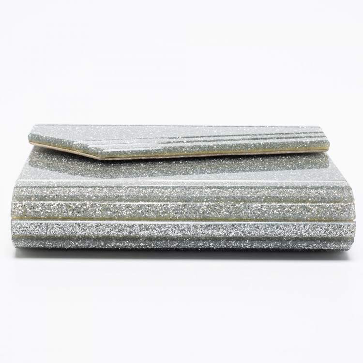 Pre Owned Jimmy Choo Silver Glitter Acrylic Candy Chain Clutch