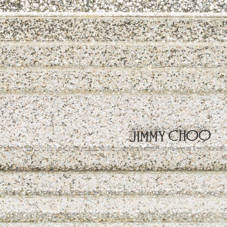 Pre Owned Jimmy Choo Metallic Silver Glitter Acrylic Sweetie Chain Clutch