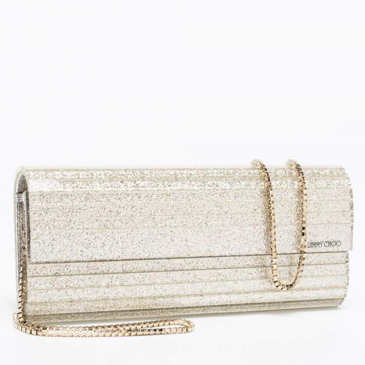 Pre Owned Jimmy Choo Metallic Silver Glitter Acrylic Sweetie Chain Clutch