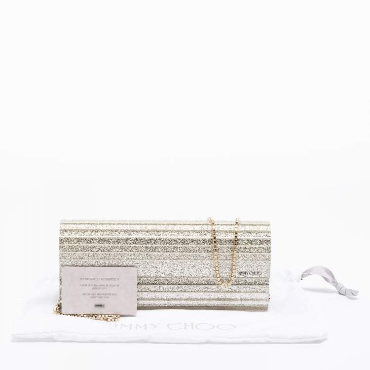 Pre Owned Jimmy Choo Metallic Silver Glitter Acrylic Sweetie Chain Clutch