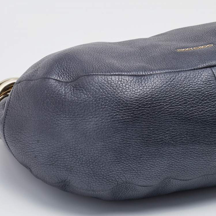 Pre Owned Jimmy Choo Dark Grey Leather and Snakeskin Trim Sky Hobo