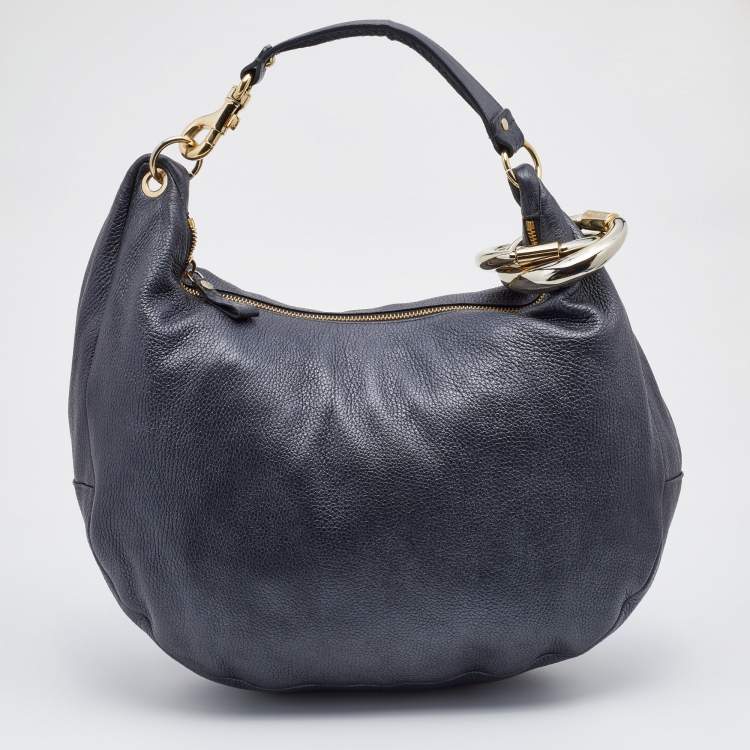 Pre Owned Jimmy Choo Dark Grey Leather and Snakeskin Trim Sky Hobo