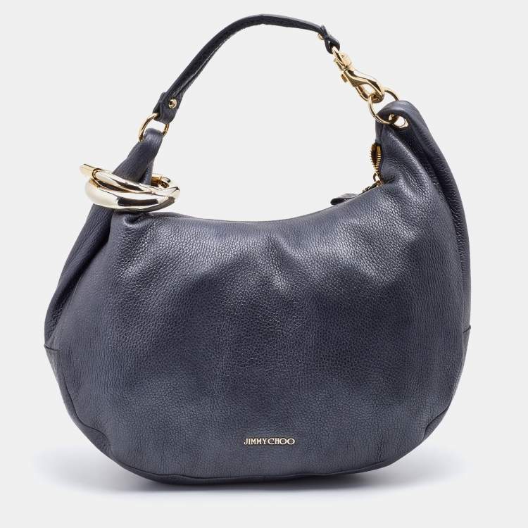 Pre Owned Jimmy Choo Dark Grey Leather and Snakeskin Trim Sky Hobo