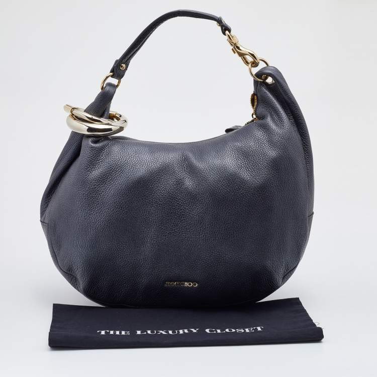 Pre Owned Jimmy Choo Dark Grey Leather and Snakeskin Trim Sky Hobo