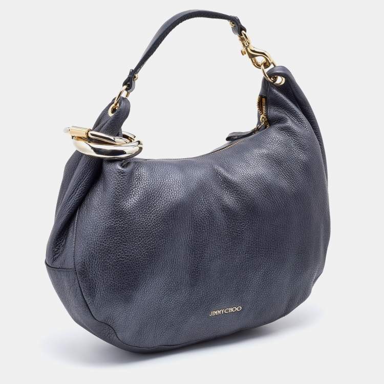 Pre Owned Jimmy Choo Dark Grey Leather and Snakeskin Trim Sky Hobo