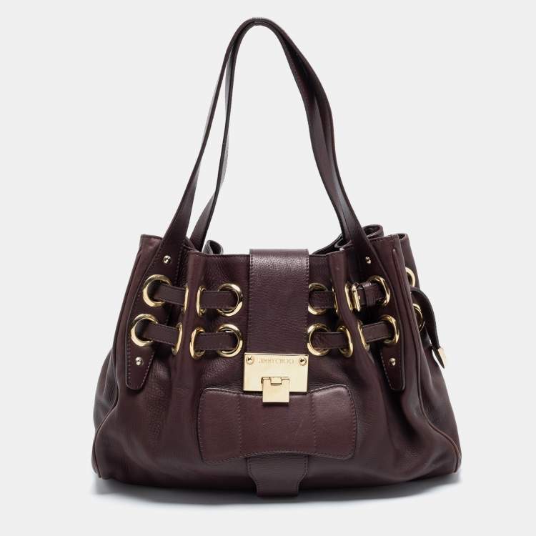 Pre Owned Jimmy Choo Dark Brown Leather Ramona Shoulder Bag