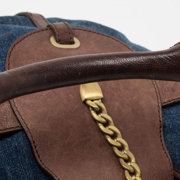 Pre Owned Jimmy Choo Blue/Brown Denim and Leather Tulita Hobo