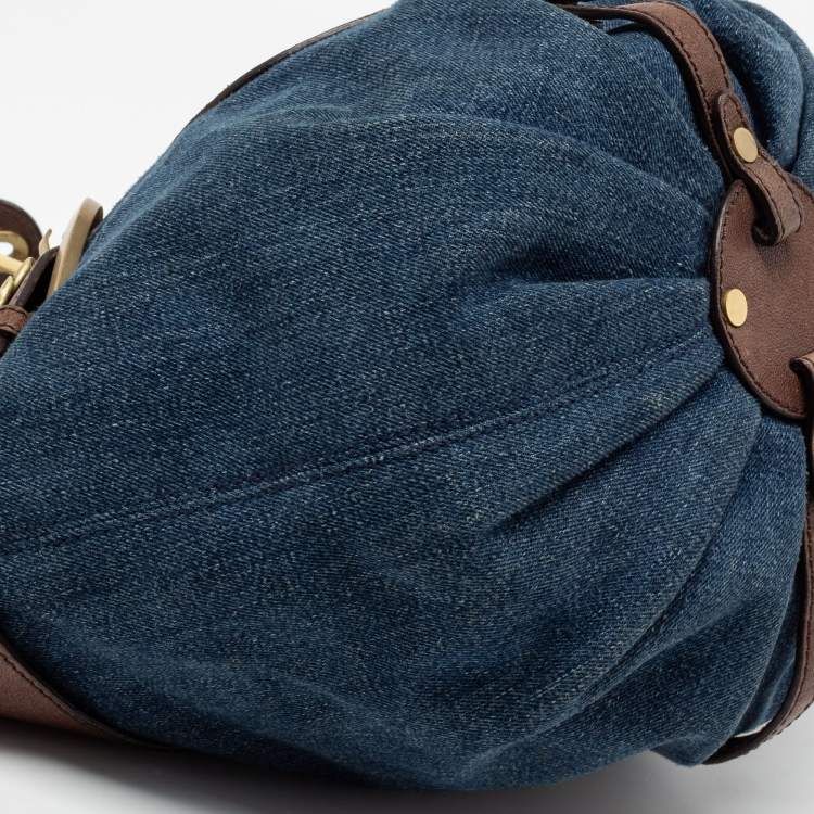 Pre Owned Jimmy Choo Blue/Brown Denim and Leather Tulita Hobo