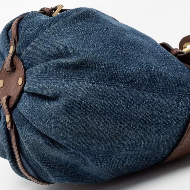 Pre Owned Jimmy Choo Blue/Brown Denim and Leather Tulita Hobo